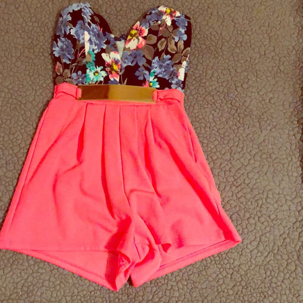 Hot pink and floral romper
